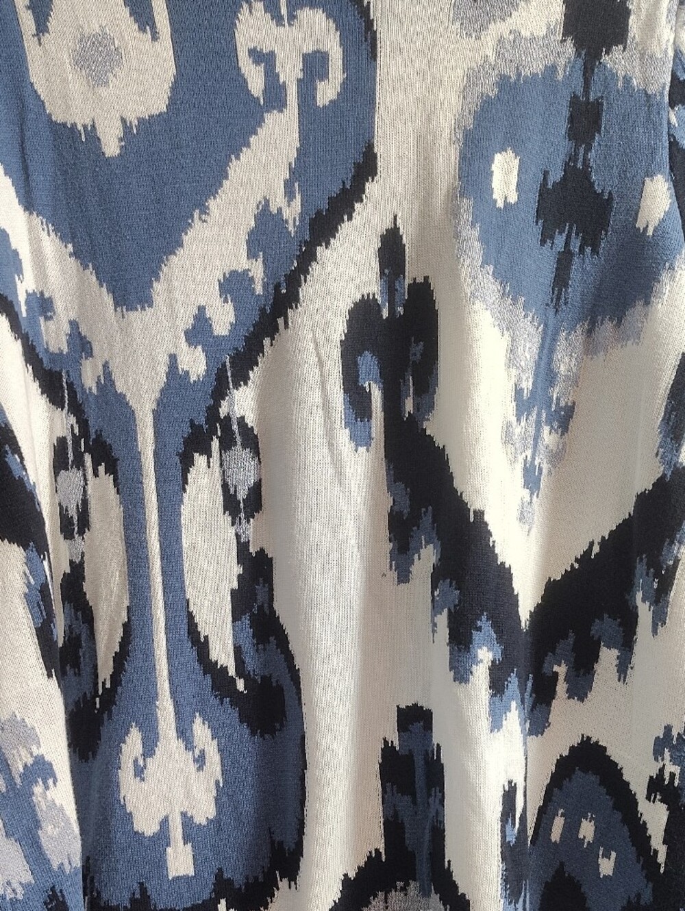 Chico's Blue, Navy & White Ikat-Pattern Crewneck Sweater - Picture 6 of 6